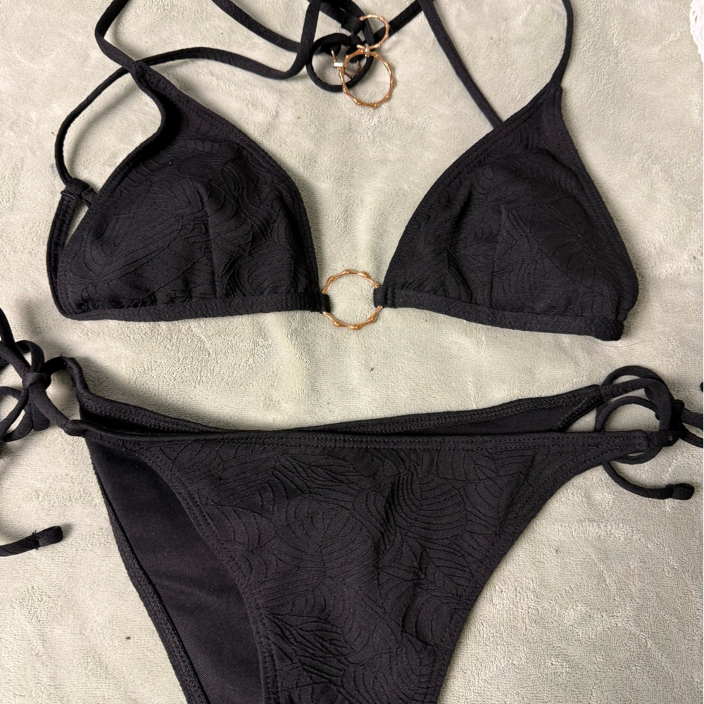 Black Textured Bikini Set